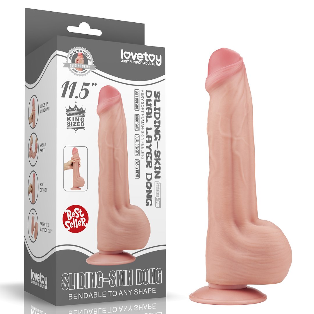 29 cm-es, extra nagy, csúszó bőrű, két rétegű dildó