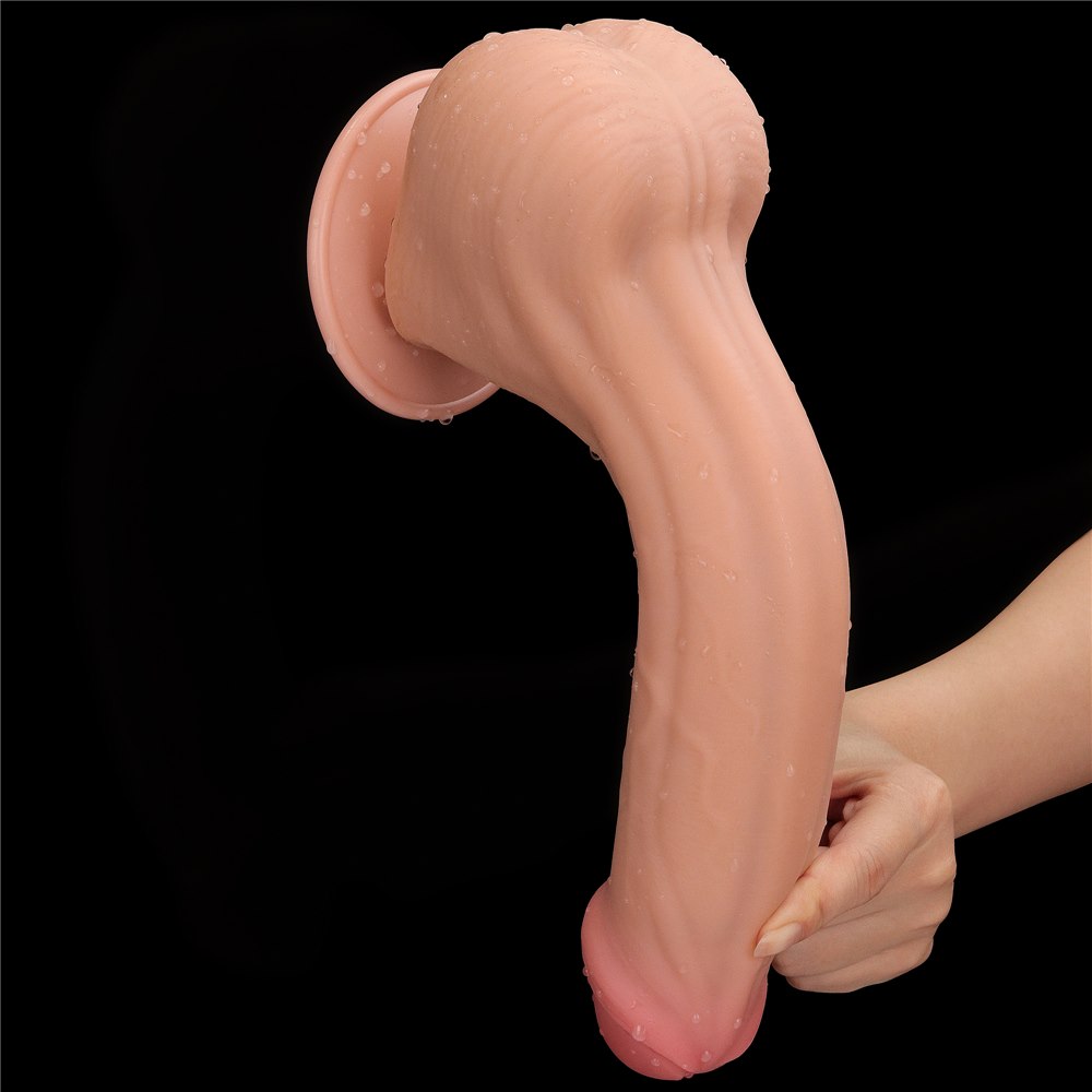 29 cm-es, extra nagy, csúszó bőrű, két rétegű dildó