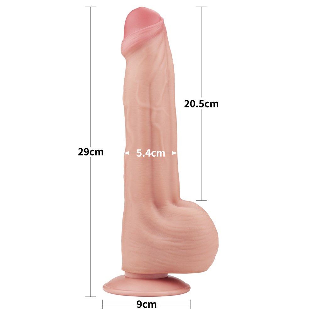 29 cm-es, extra nagy, csúszó bőrű, két rétegű dildó