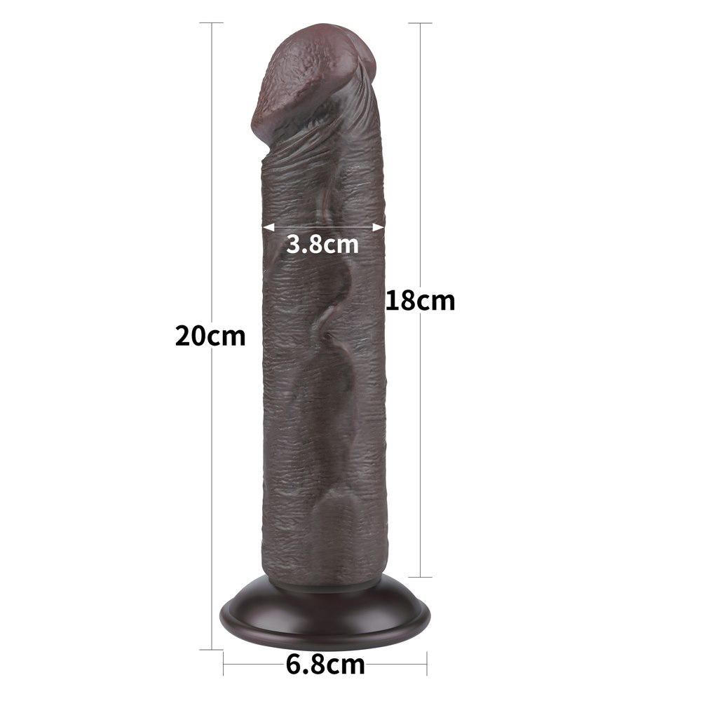 DILDO 8'' CSÚSZÓS BŐR, KÉTRÉTEGŰ DONG, FEKETE