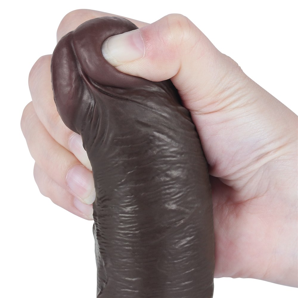DILDO 8'' CSÚSZÓS BŐR, KÉTRÉTEGŰ DONG, FEKETE