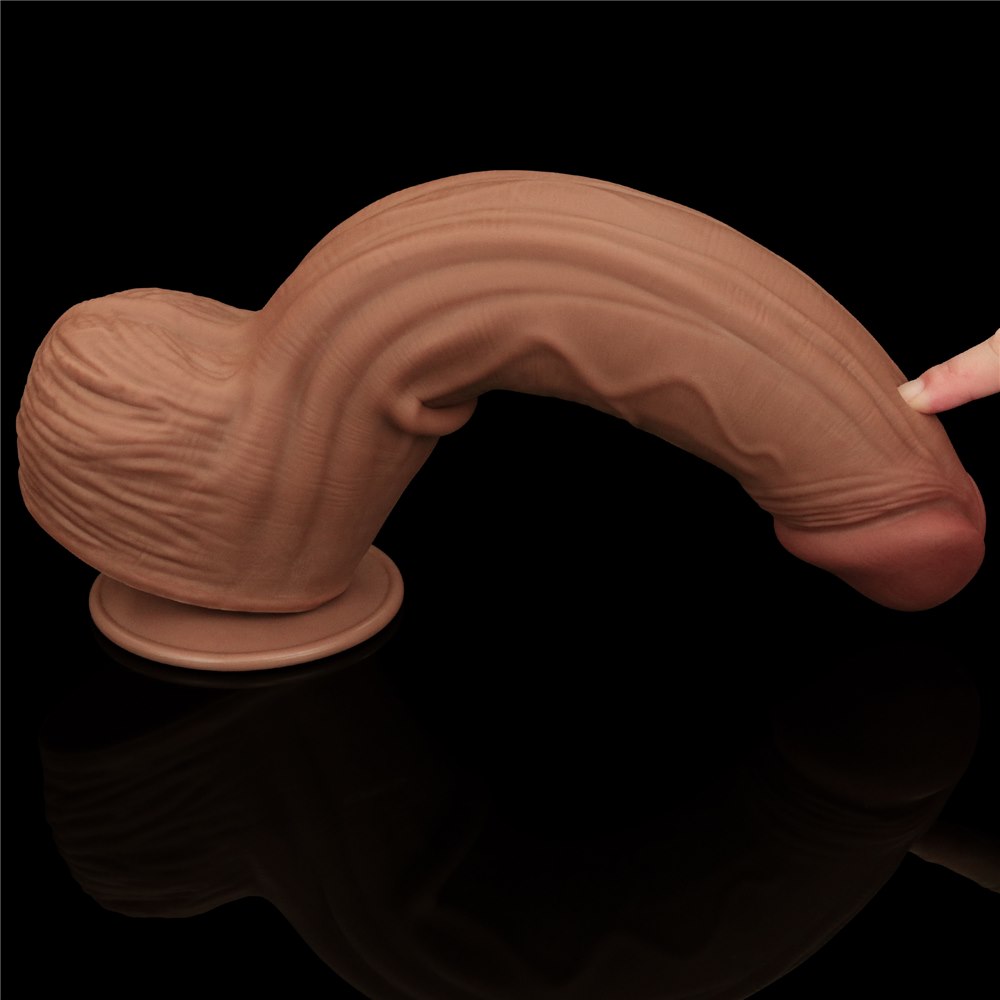 30 cm-es, király méretű, csúszó bőr hatású, két rétegű dildó, barna