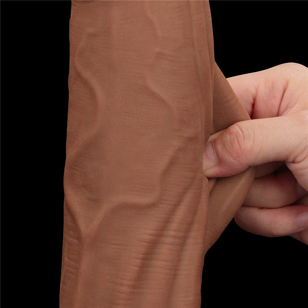 30 cm-es, király méretű, csúszó bőr hatású, két rétegű dildó, barna