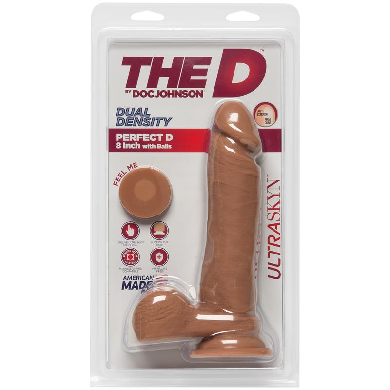 Dual Density dildo Perfect D with Testicles 8 Caramel