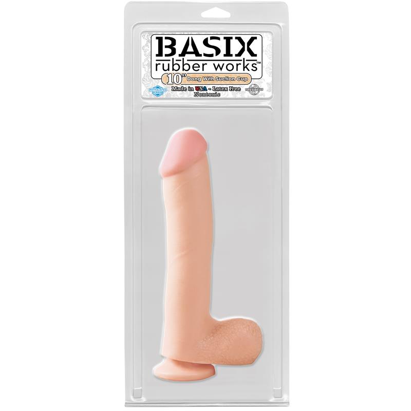 Basix Rubber Works 25,4 cm Dong and Testicles with Suction Cup - Colour Flesh